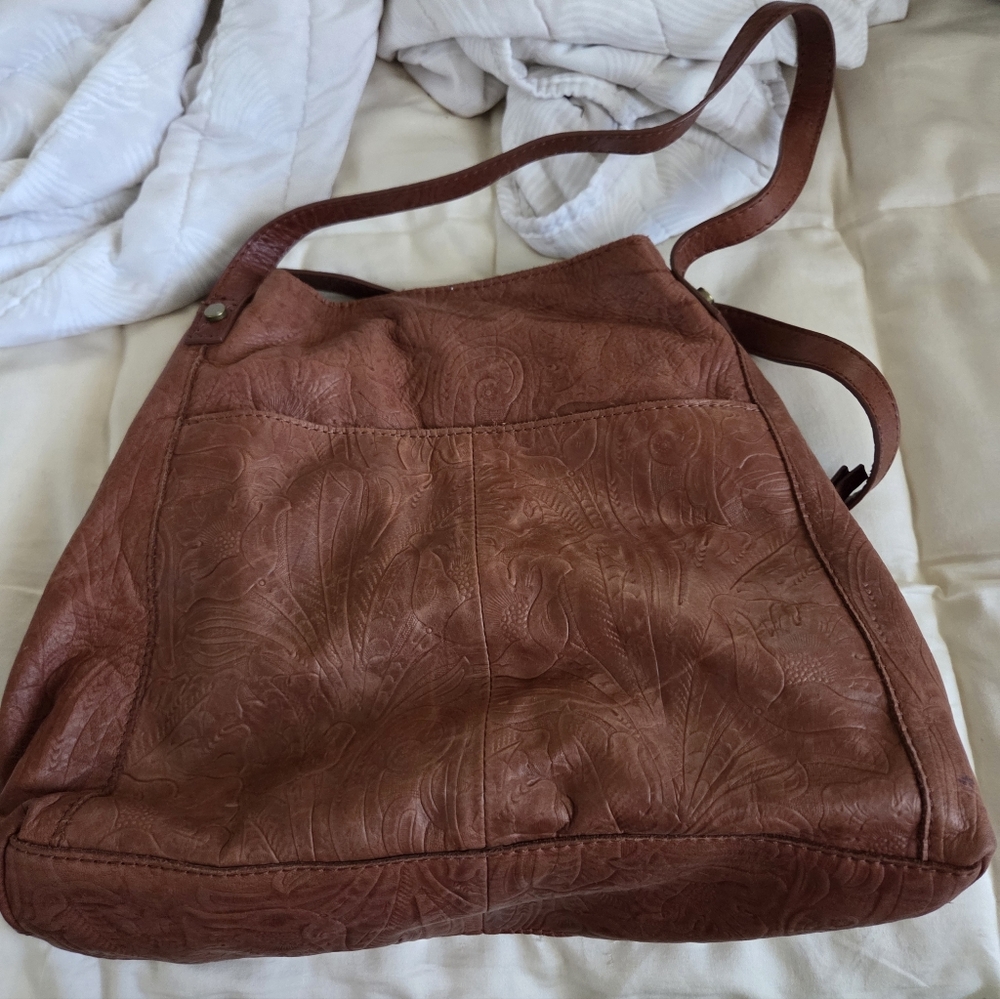 Chic Embossed Leather Satchel in Rich Brown